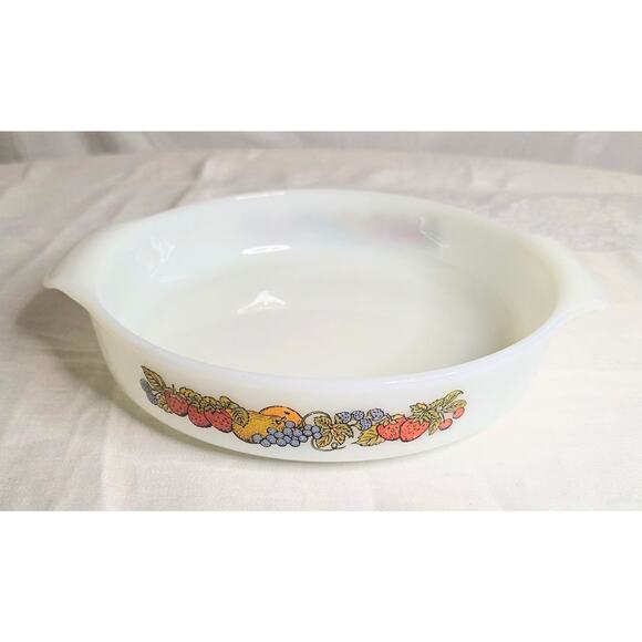 Vtg Anchor Hocking Fire King Casserole Baking Dish Nature's Bounty 9" Round - Picture 1 of 5